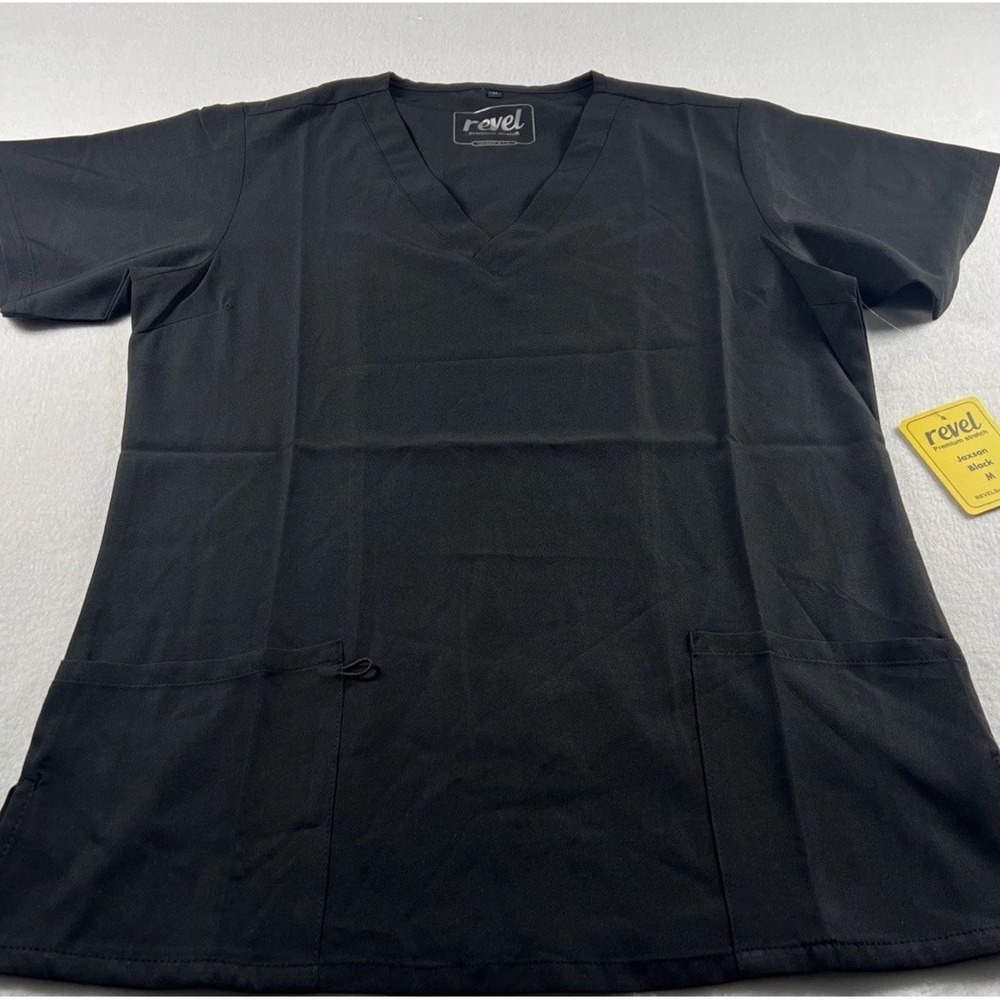 Revel Premium Stretch Women's Scrub Top Medium Black V-Neck NWT Healthcare